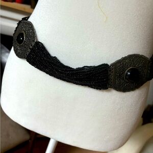 Black beaded belt with silver accents